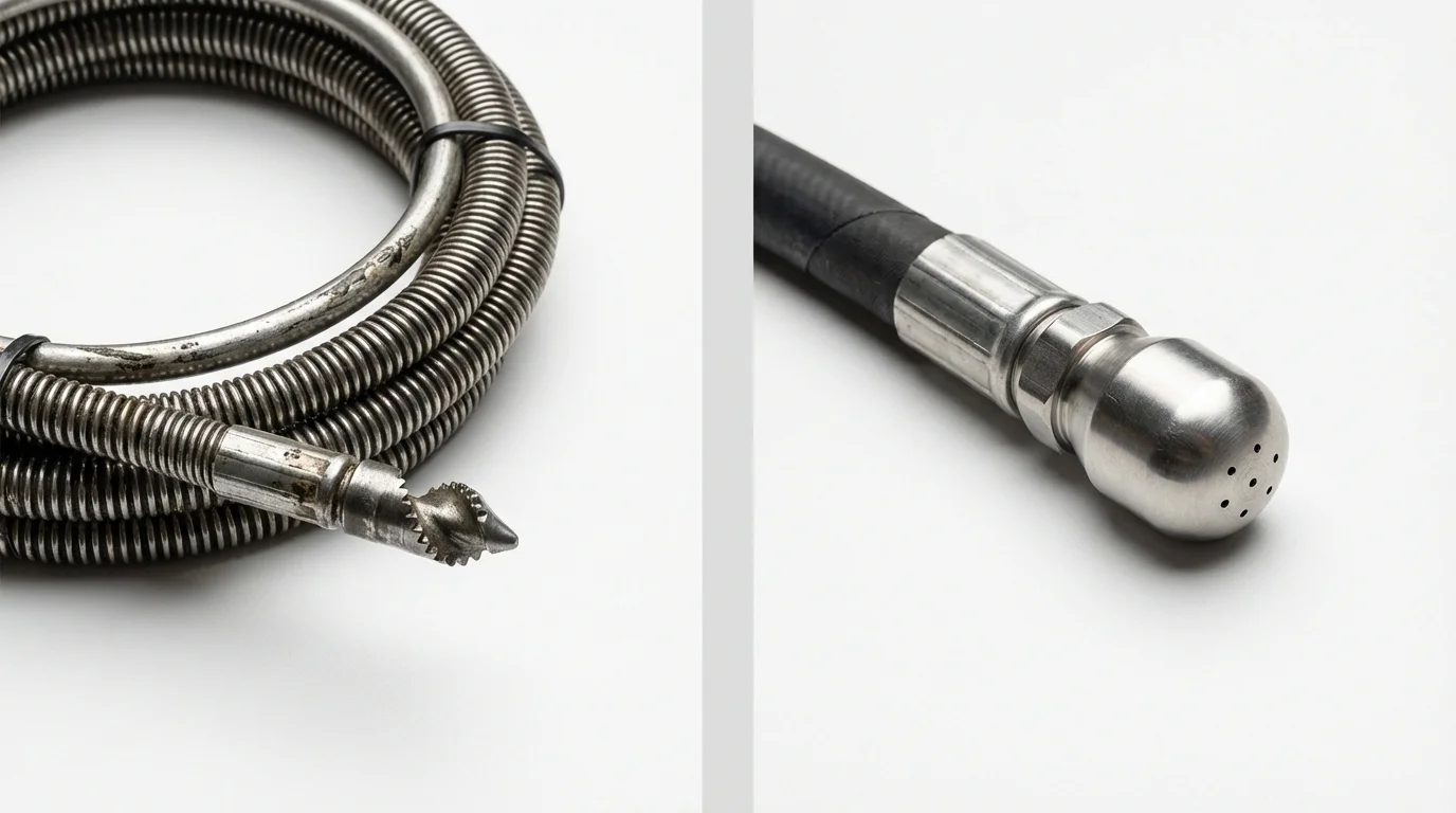 Drain snake cable and hydro jetting nozzle used for drain cleaning in Collinsville, AL