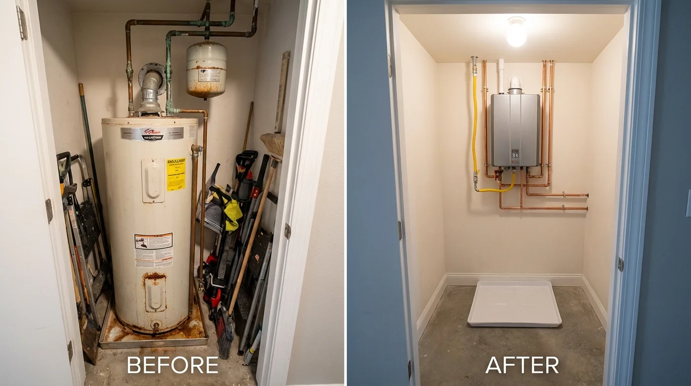 Tank water heater versus wall-mounted tankless unit comparison for Collinsville, AL homeowners
